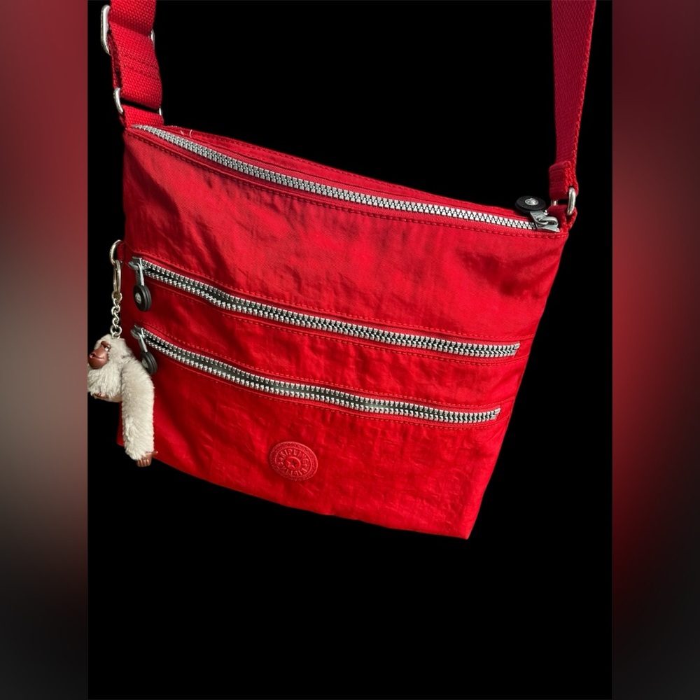 Kipling Red Crossbody Bag with Zippered Compartments